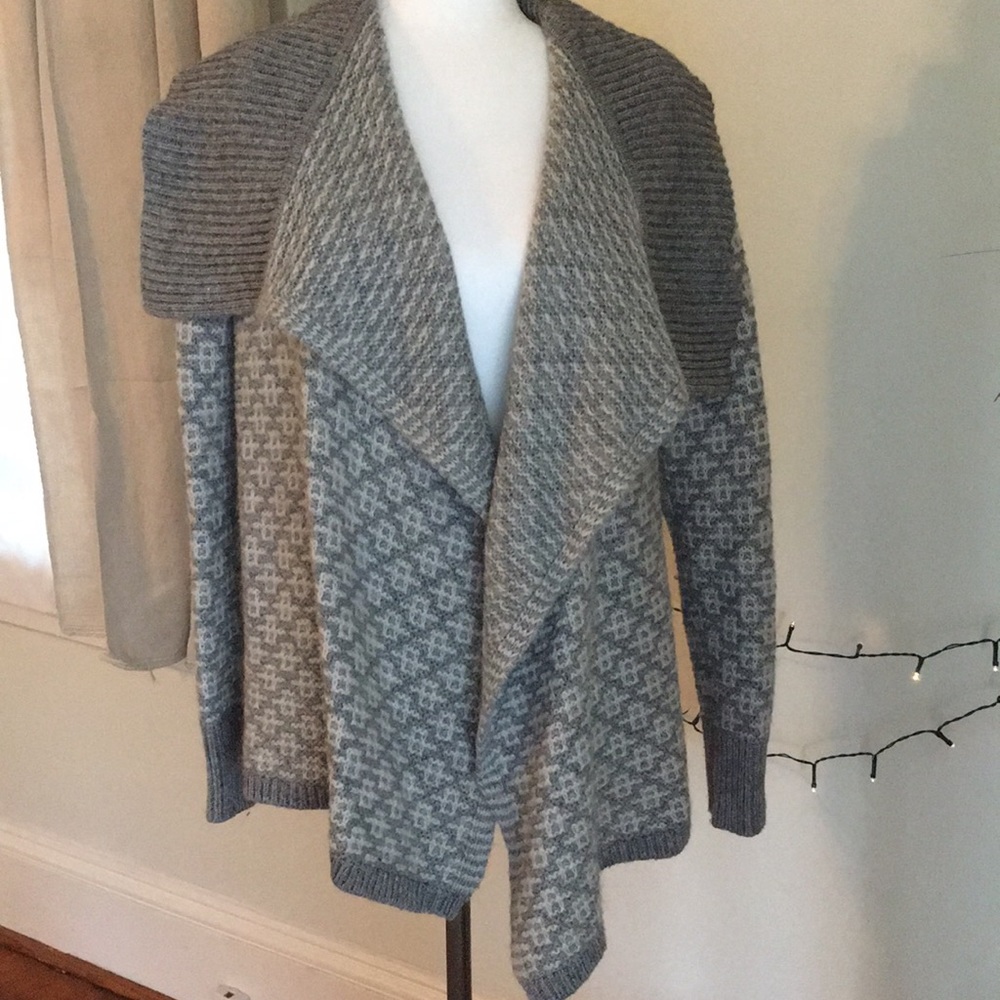 LOFT Gray White Open Draper Cardigan Sweater